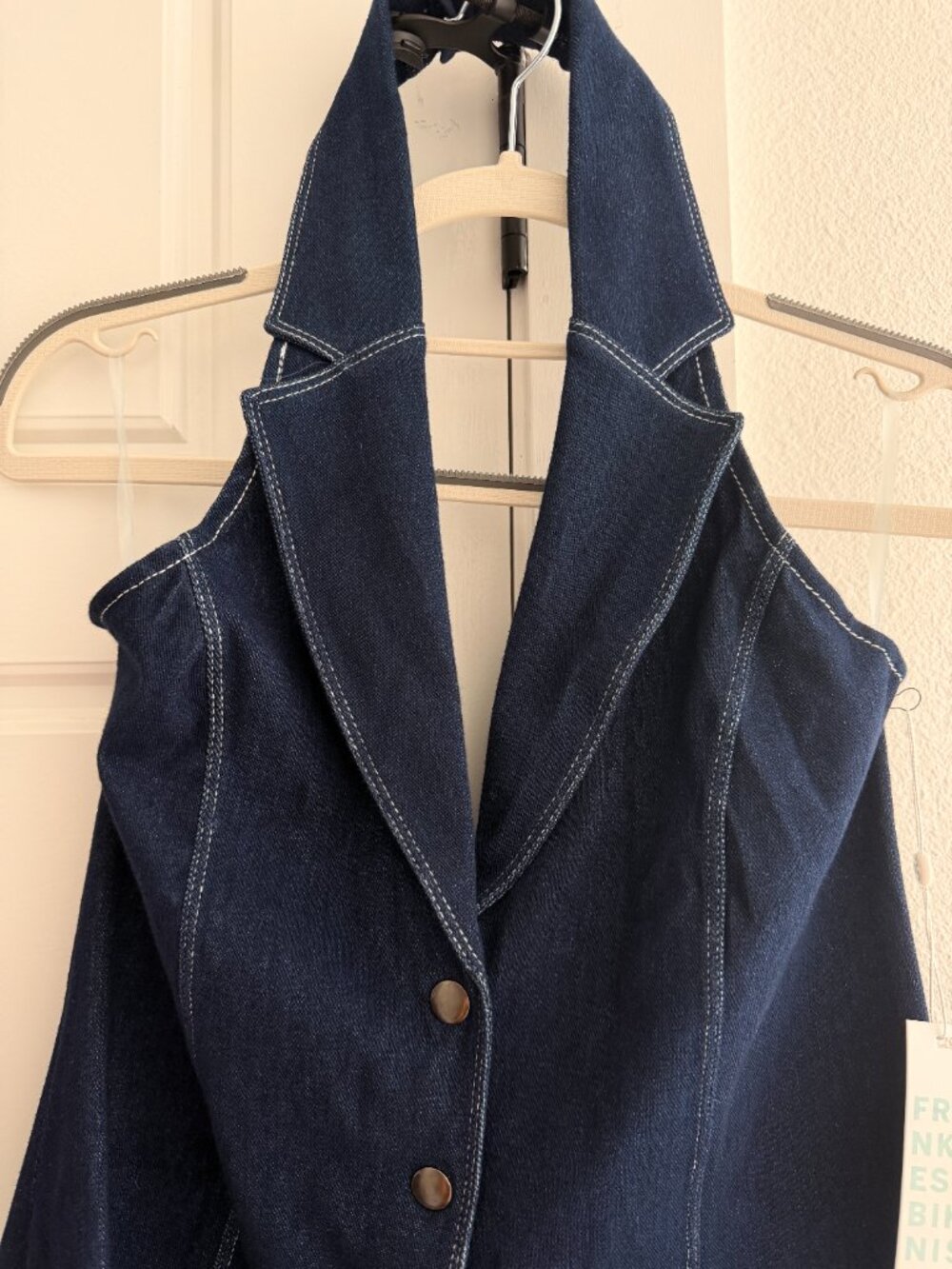 Frankies Bikinis Moonlight Denim Halter Mini Dress M NWT - Picture 7 of 11